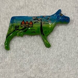 Hand Painted Colourful Cow Brooch Pin Unisex